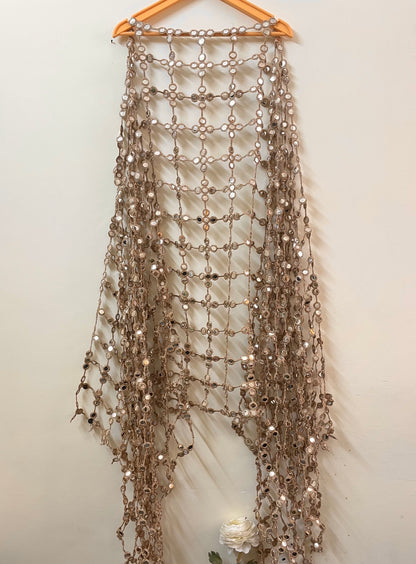 Posheeda Sheesh Dupatta Wedding Odhni Golden Mirror Work