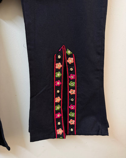 Black Embroidered Kurta with Palazzo | Mirror Work | Ethnic Wear | Sizes 40–46