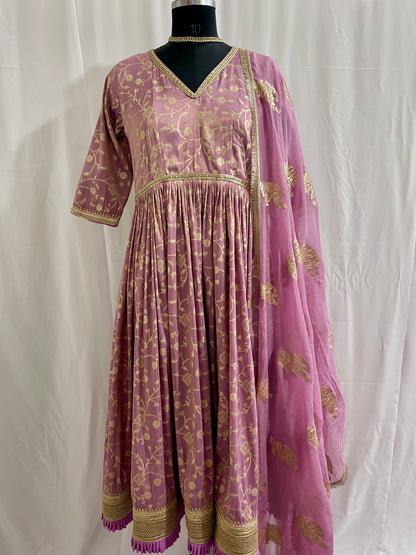 Purple tissue silk anarkali salwar kameez suit for women
