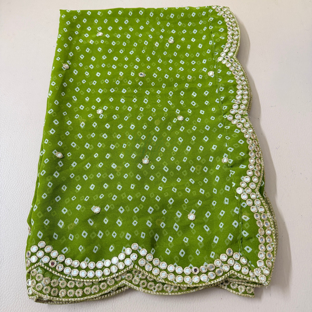 Bandhani Georgette Dupatta with Foil Mirror Embroidery
