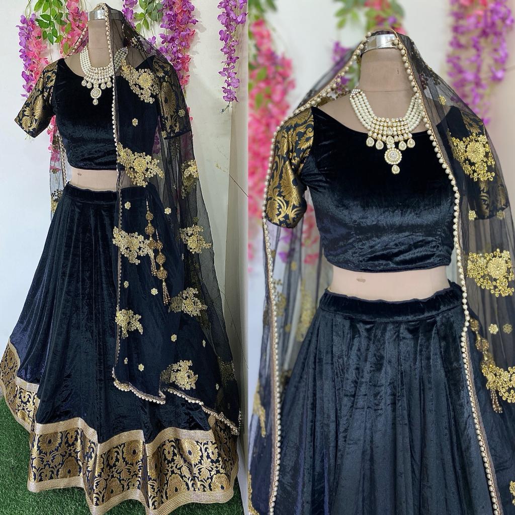 Black Velvet Lehenga Blouse For Women Custom Stitched Indian Outfit