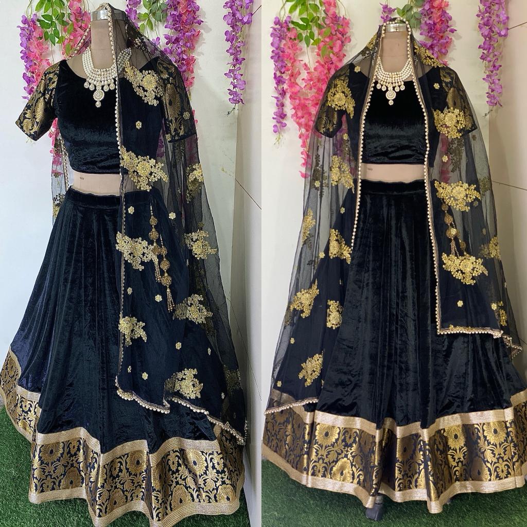 Black Velvet Lehenga Blouse For Women Custom Stitched Indian Outfit