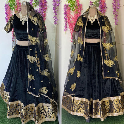 Black Velvet Lehenga Blouse For Women Custom Stitched Indian Outfit