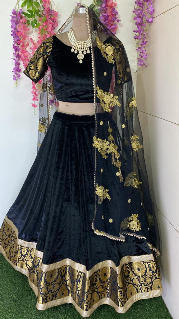 Black Velvet Lehenga Blouse For Women Custom Stitched Indian Outfit