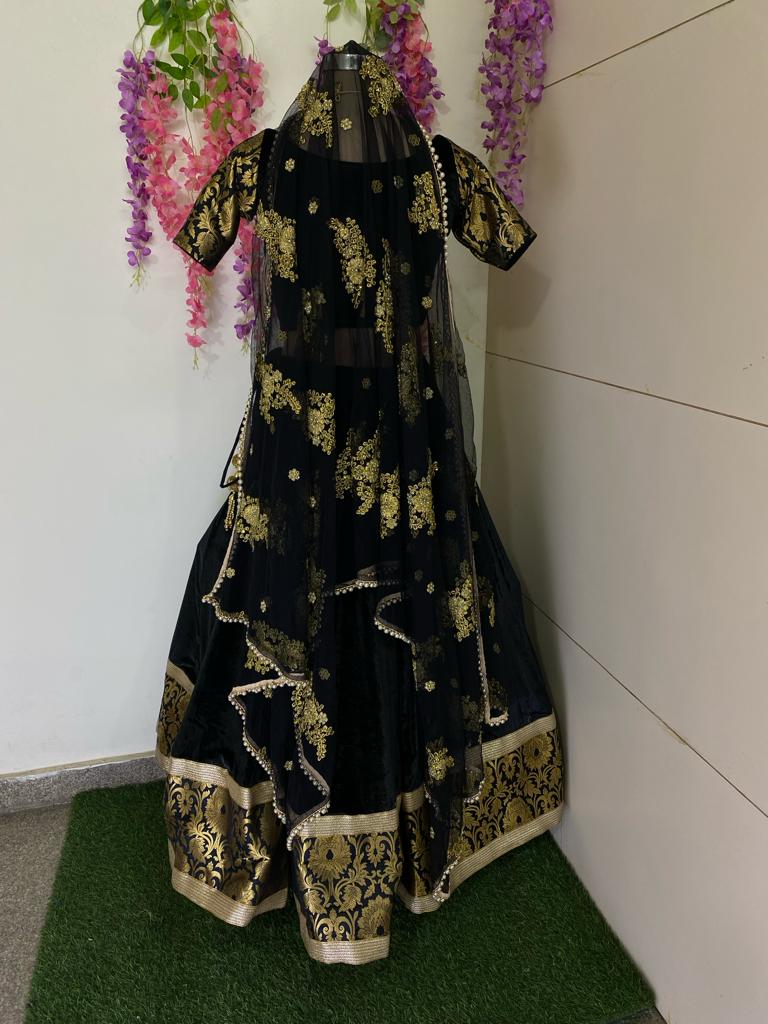 Black Velvet Lehenga Blouse For Women Custom Stitched Indian Outfit