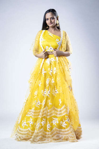 Haldi lehenga for women embroidered yellow party wear outfit