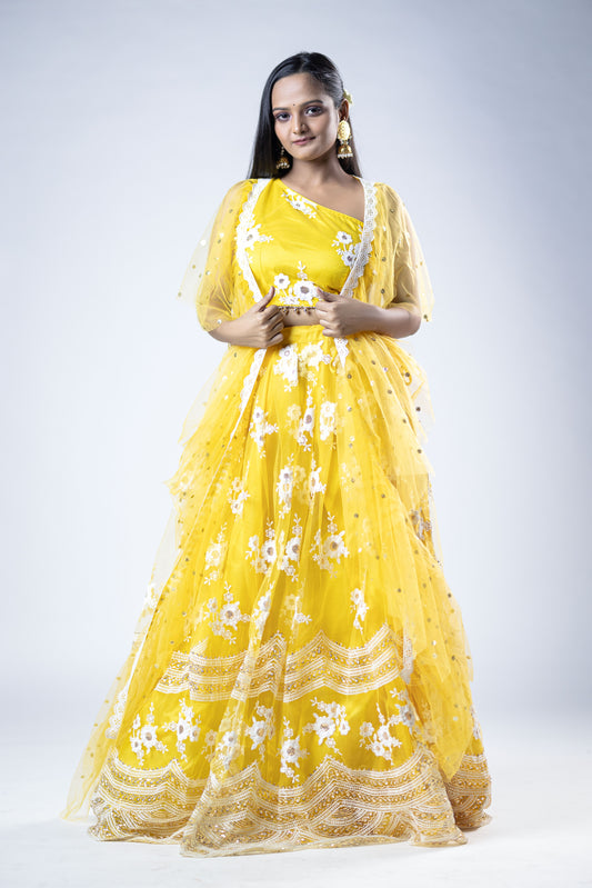 Haldi lehenga for women embroidered yellow party wear outfit