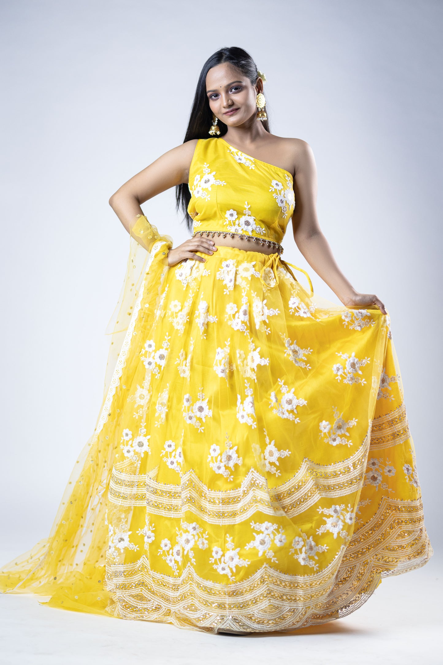 Haldi lehenga for women embroidered yellow party wear outfit