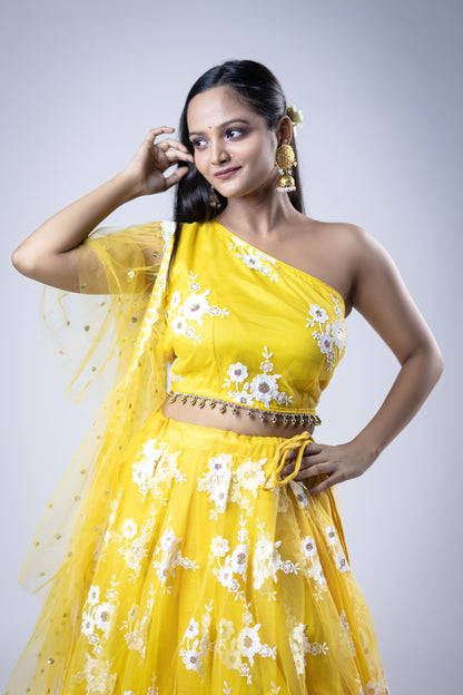 Haldi lehenga for women embroidered yellow party wear outfit
