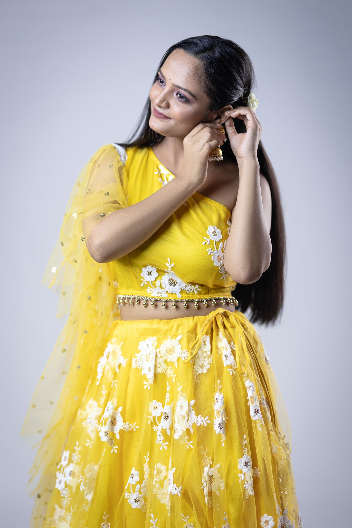 Haldi lehenga for women embroidered yellow party wear outfit