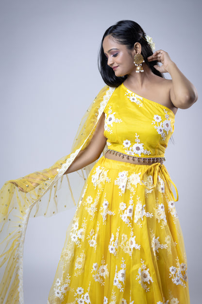 Haldi lehenga for women embroidered yellow party wear outfit