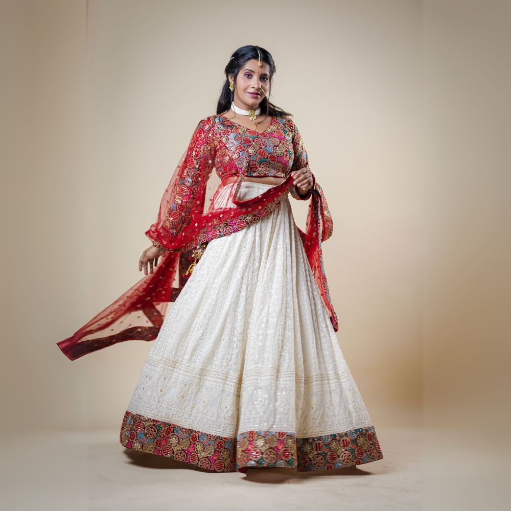 Chikankari Lehenga with Embroidered Blouse for Wedding Party