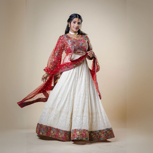Chikankari Lehenga with Embroidered Blouse for Wedding Party