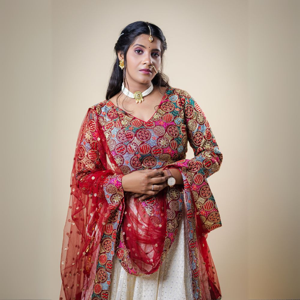 Chikankari Lehenga with Embroidered Blouse for Wedding Party