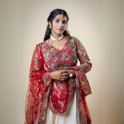 Chikankari Lehenga with Embroidered Blouse for Wedding Party