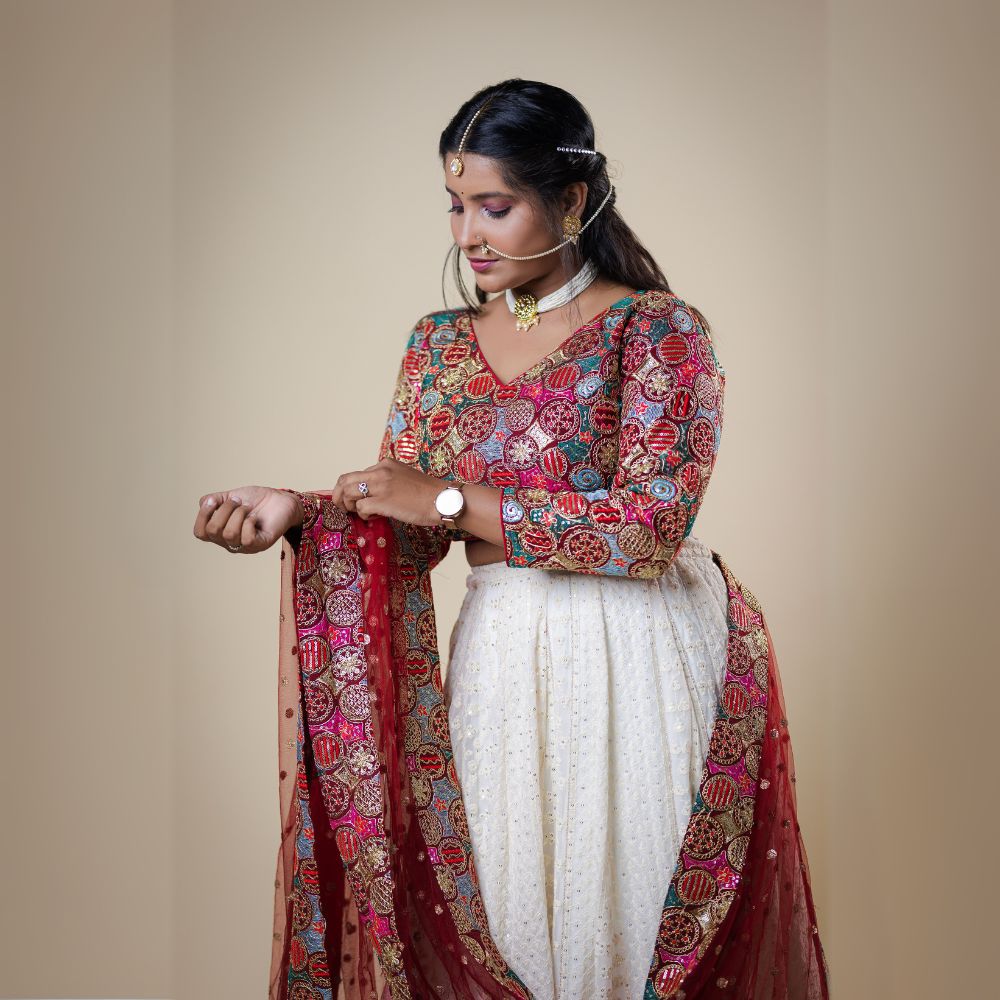 Chikankari Lehenga with Embroidered Blouse for Wedding Party