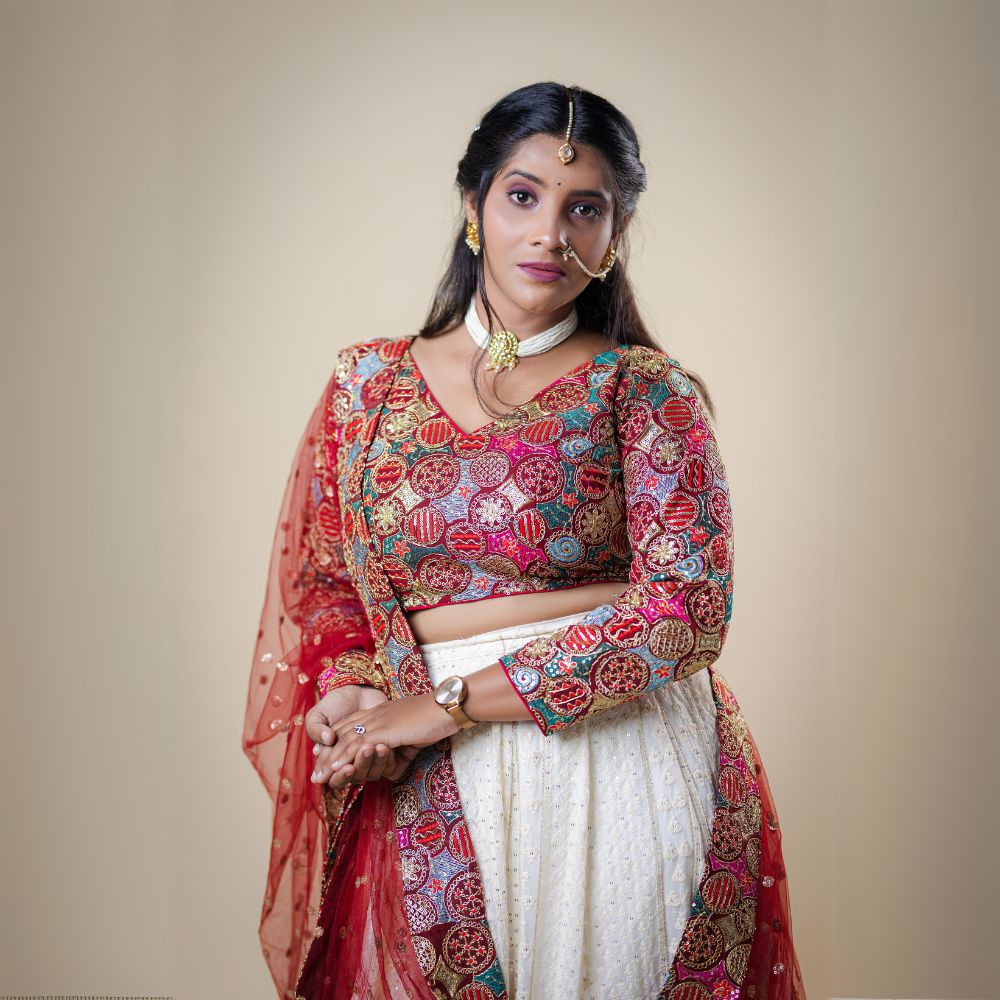 Chikankari Lehenga with Embroidered Blouse for Wedding Party