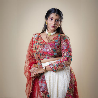 Chikankari Lehenga with Embroidered Blouse for Wedding Party
