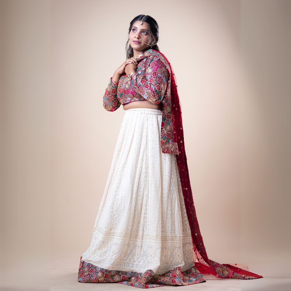 Chikankari Lehenga with Embroidered Blouse for Wedding Party
