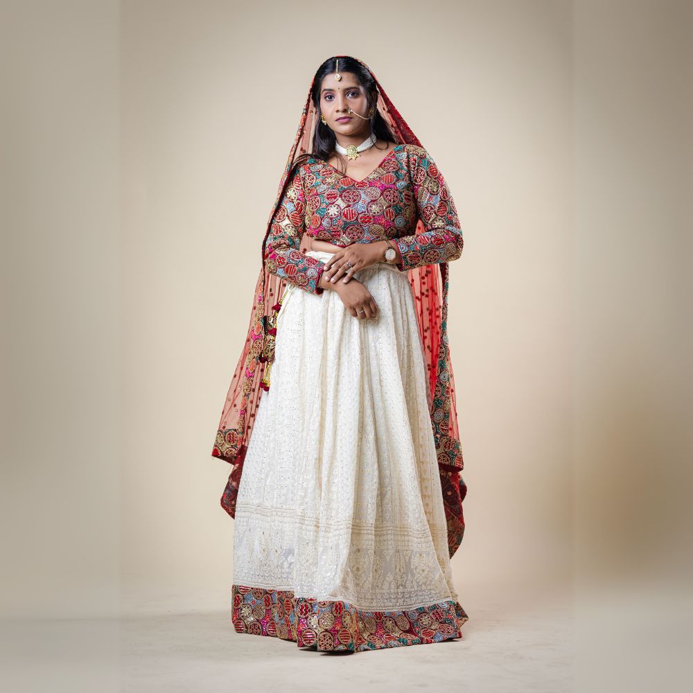 Chikankari Lehenga with Embroidered Blouse for Wedding Party