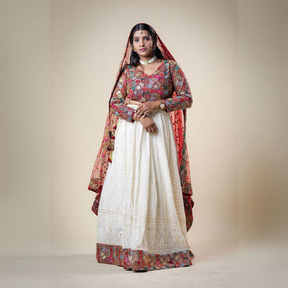 Chikankari Lehenga with Embroidered Blouse for Wedding Party