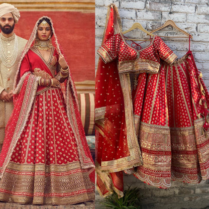 Bridal lehenga for wedding red colour heavy embroidery silk fabric