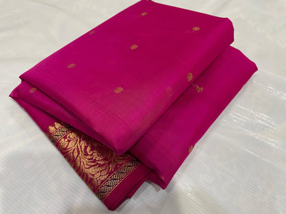 Hot pink chanderi silk handloom saree