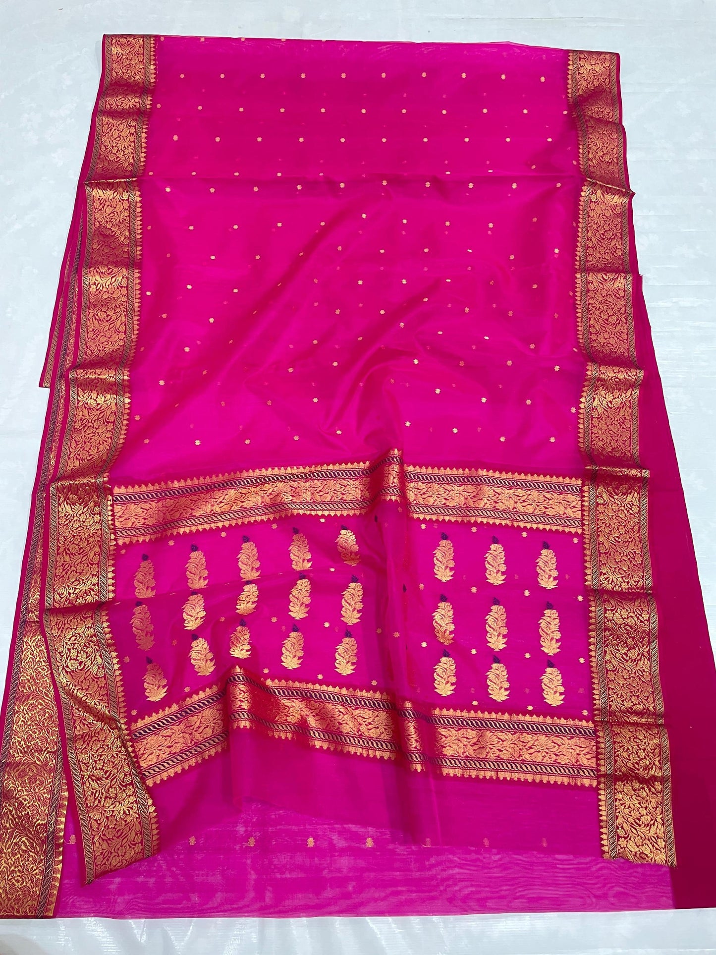 Hot pink chanderi silk handloom saree
