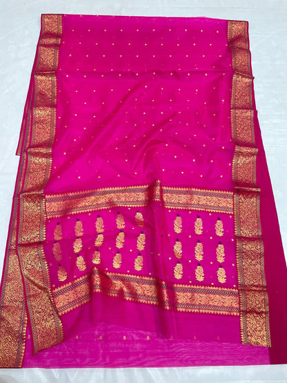 Hot pink chanderi silk handloom saree