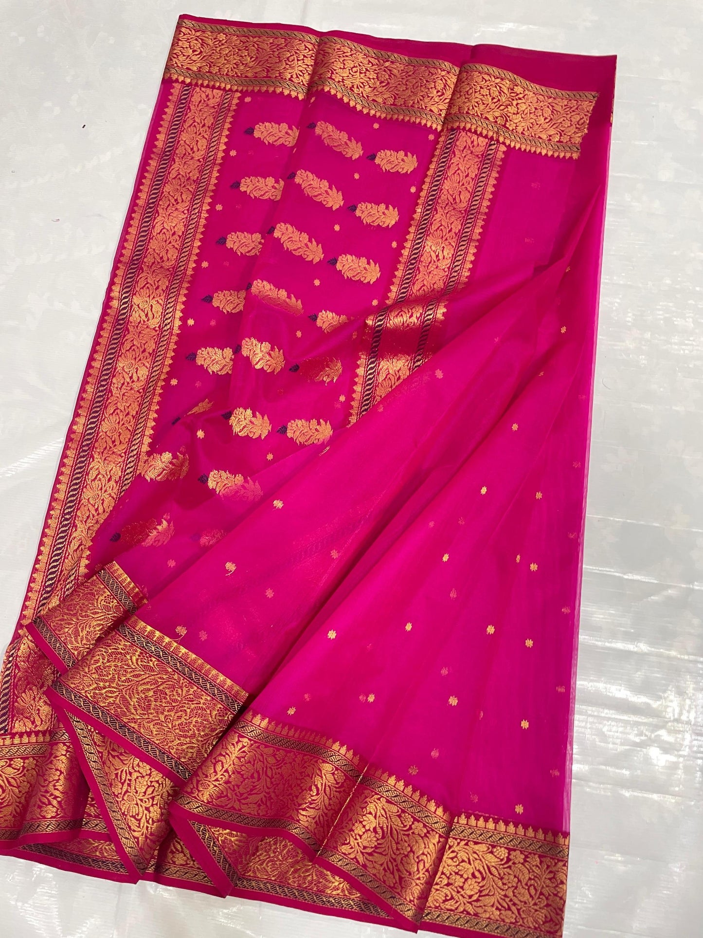 Hot pink chanderi silk handloom saree