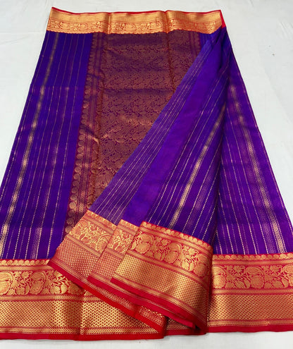 Purple katan silk saree with wide border