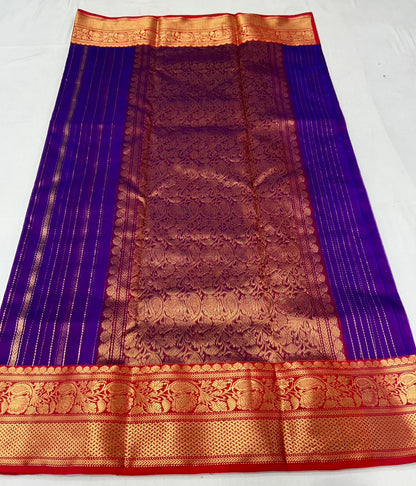 Purple katan silk saree with wide border