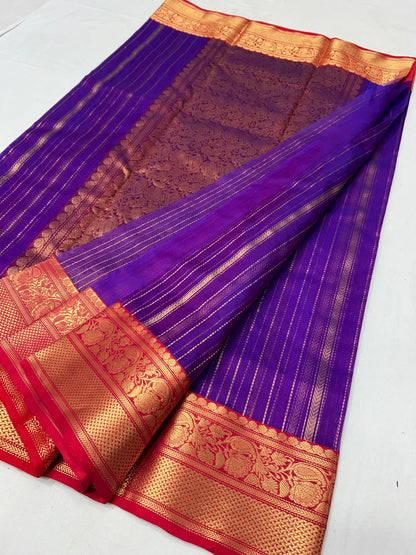 Purple katan silk saree with wide border