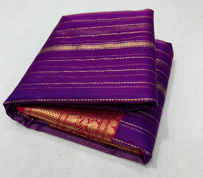Purple katan silk saree with wide border