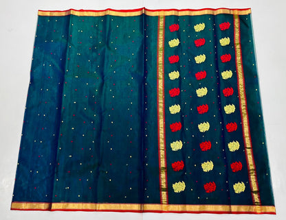 Peacock blue katan silk saree with blouse