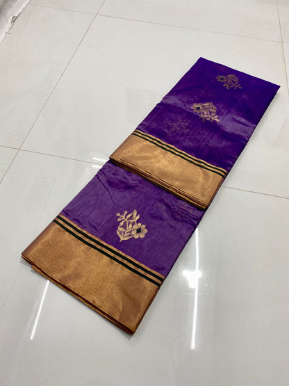 Purple pattu silk handloom saree blouse for women
