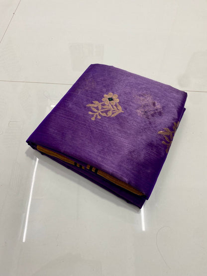 Purple pattu silk handloom saree blouse for women