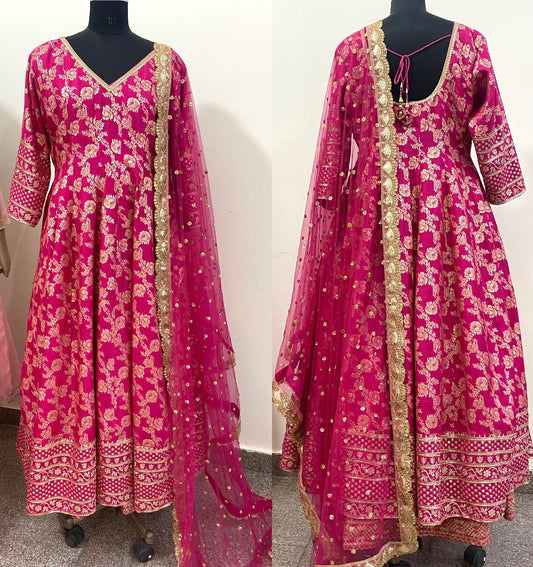 Designer Anarkali Gown Party Wear Pink Wedding Suit for women Custom Stitched
