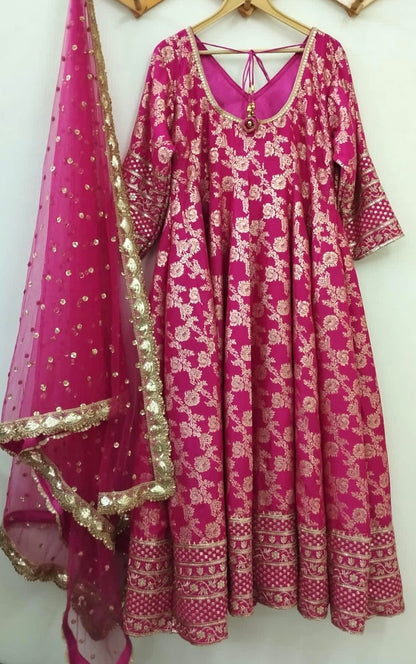 Designer Anarkali Gown Party Wear Pink Wedding Suit for women Custom Stitched