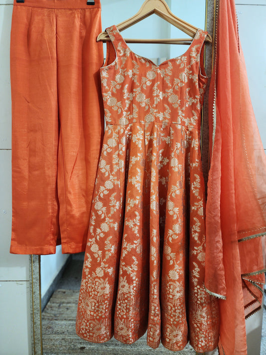 Orange Embroidered Anarkali Salwar Kameez with Organza Dupatta