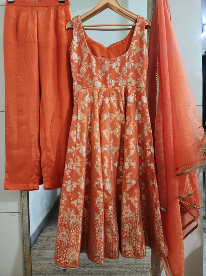 Orange Embroidered Anarkali Salwar Kameez with Organza Dupatta