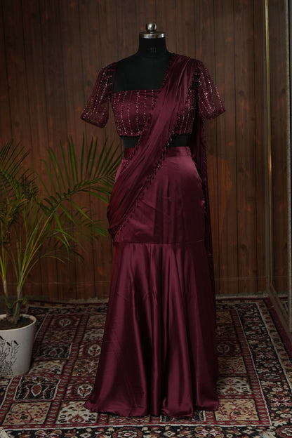 Fishcut Draped Saree with Embellished Blouse