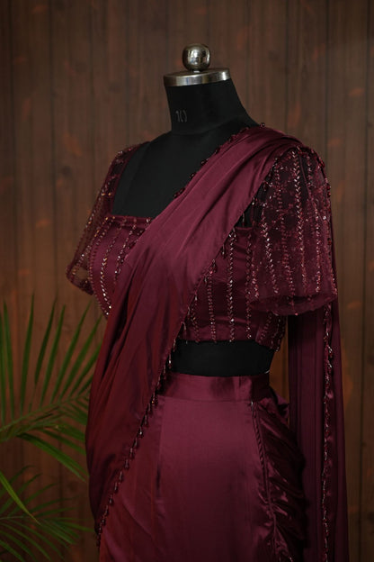 Fishcut Draped Saree with Embellished Blouse