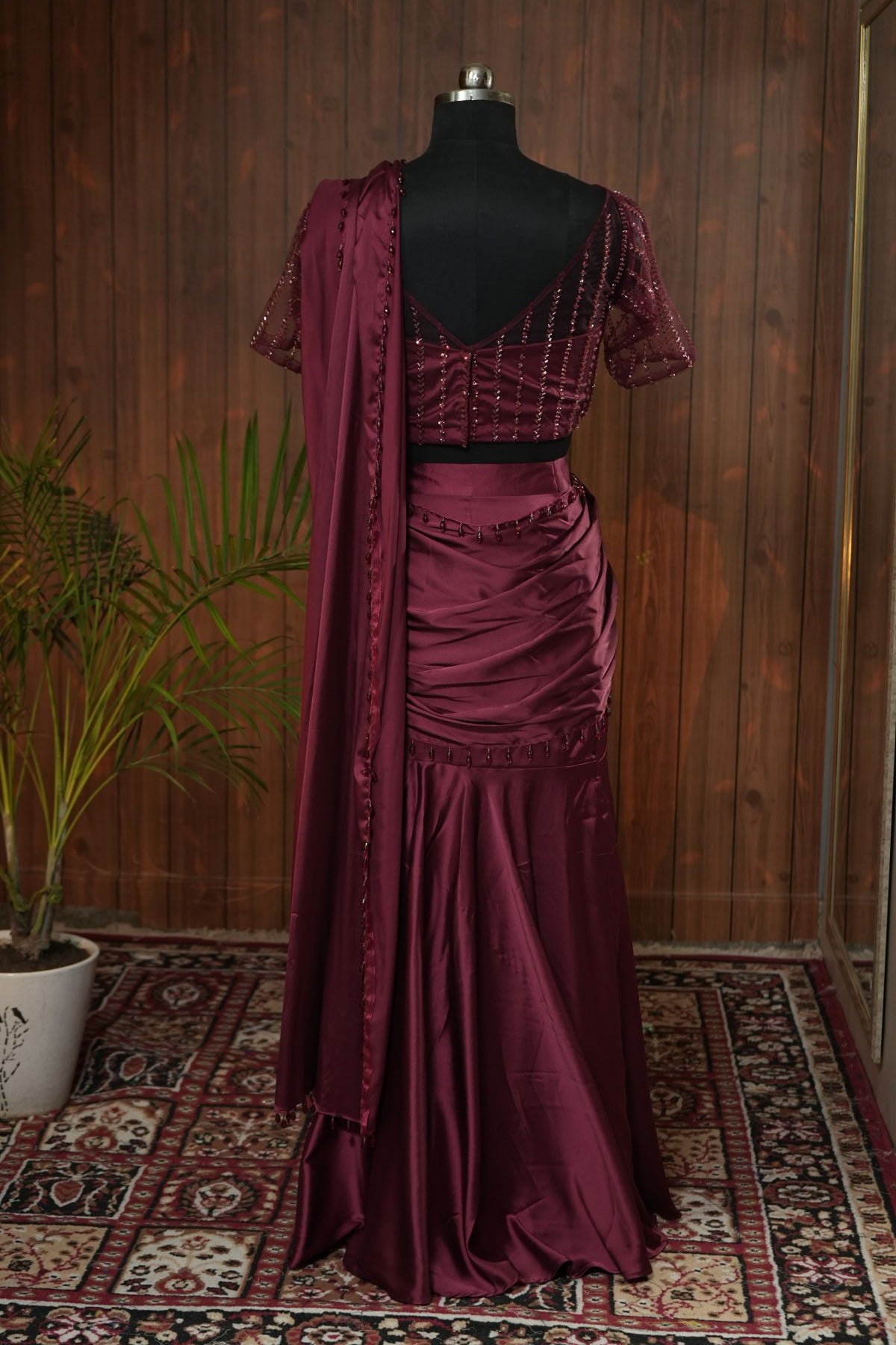Fishcut Draped Saree with Embellished Blouse