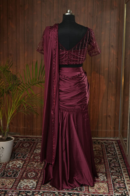 Fishcut Draped Saree with Embellished Blouse