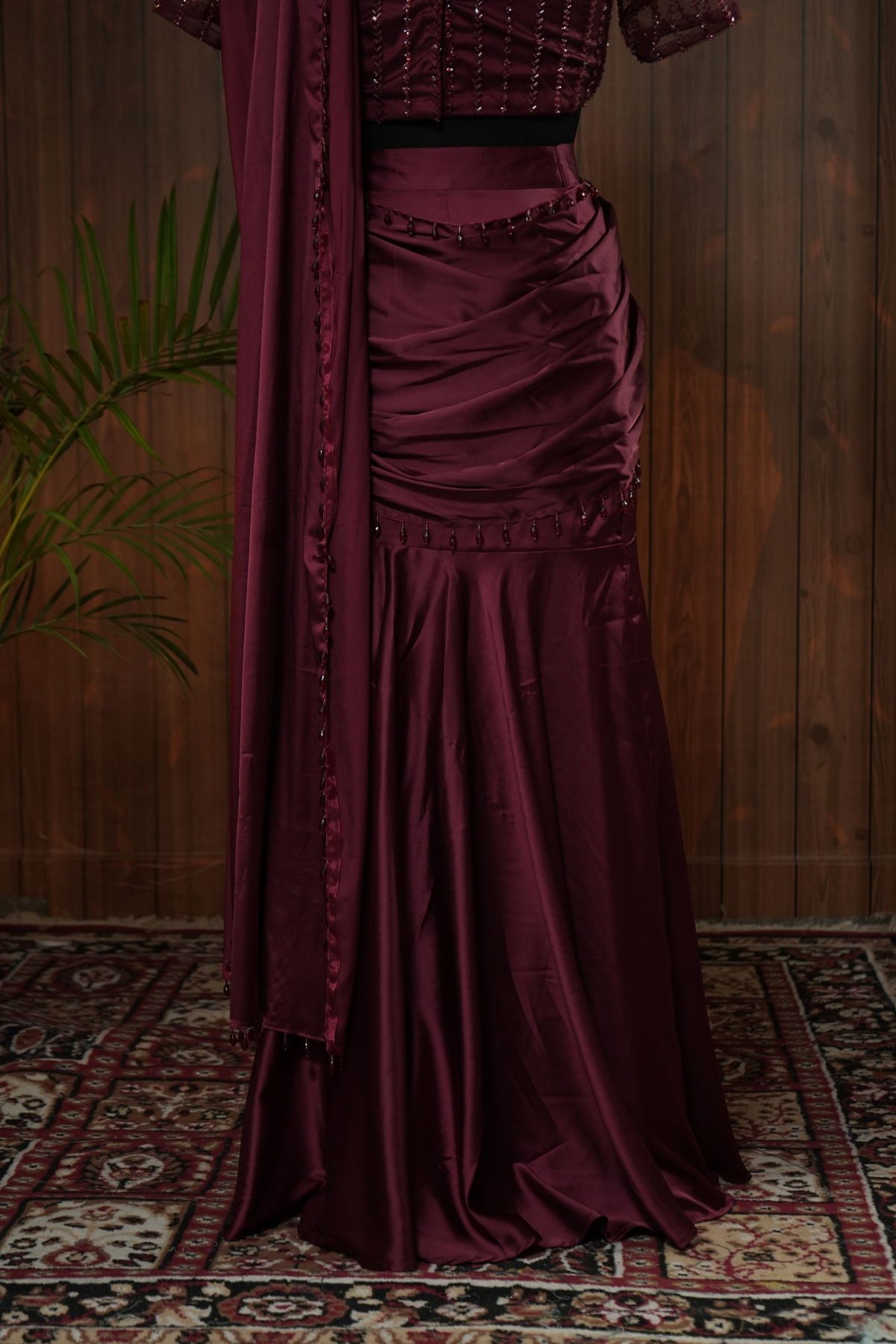Fishcut Draped Saree with Embellished Blouse