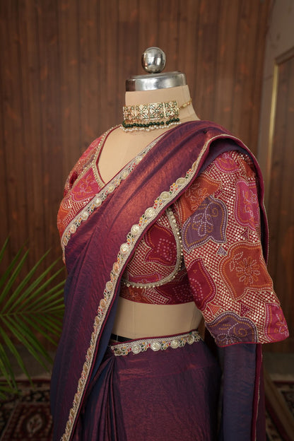 Close-up of blouse back neckline and decorative tassels