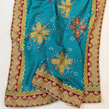 Teal Bandhani Embroidered Dupatta