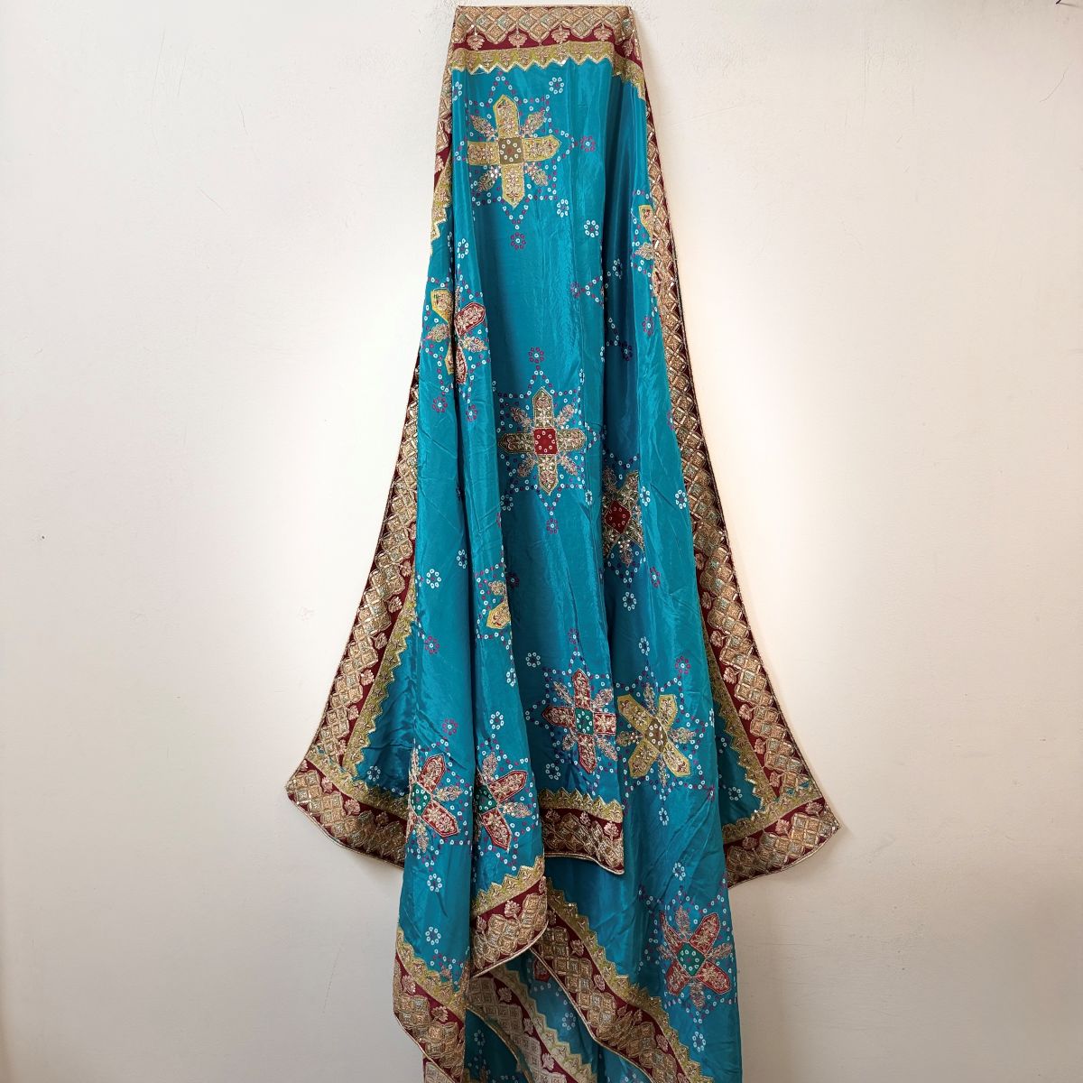 Teal Bandhani Embroidered Dupatta
