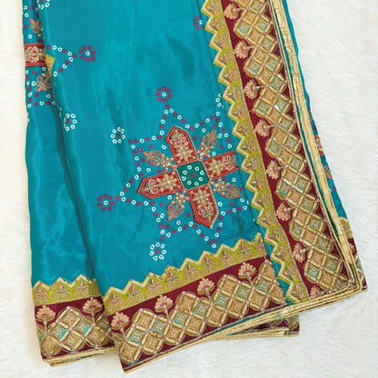 Teal Bandhani Embroidered Dupatta